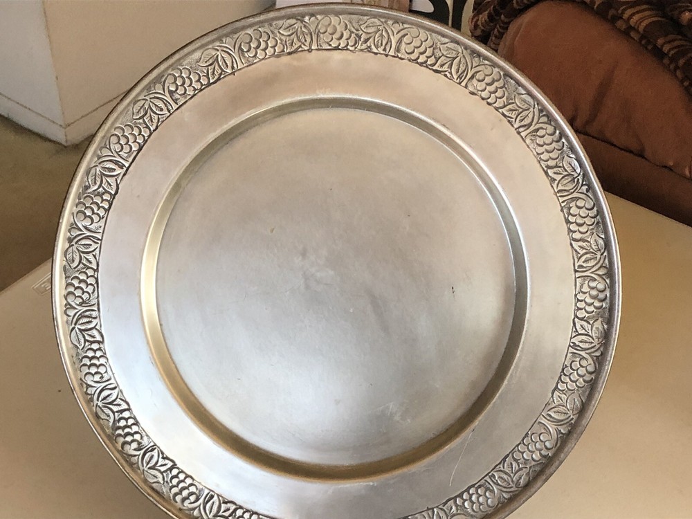 POTTERY BARN ALUMINUM ROUND RIMMED PLATTER 14”