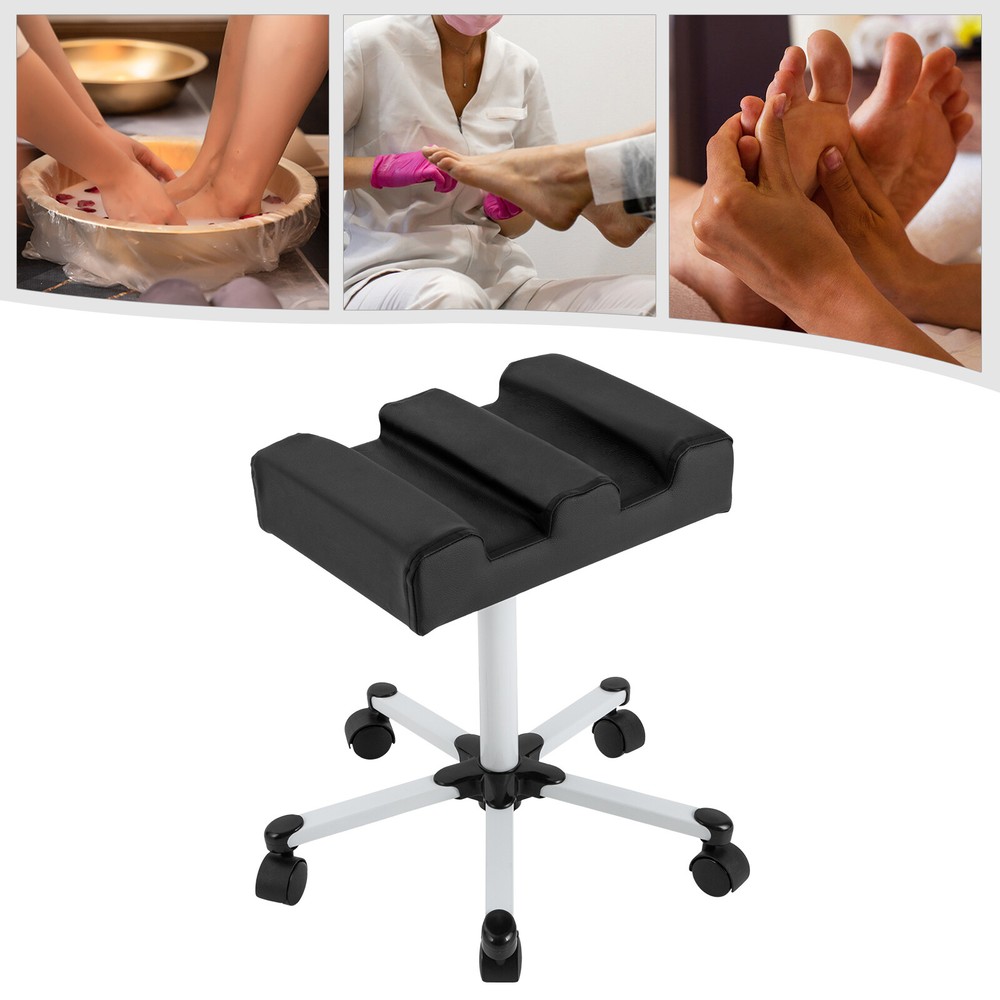 Adjustable Pedicure Stool, Black Manicure Foot Rest, Pedicure Stool with Wheels