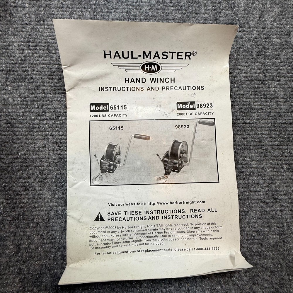 No Handle - Haul-Master 1200 lb. Capacity 19.8 ft. Strap Hand Winch