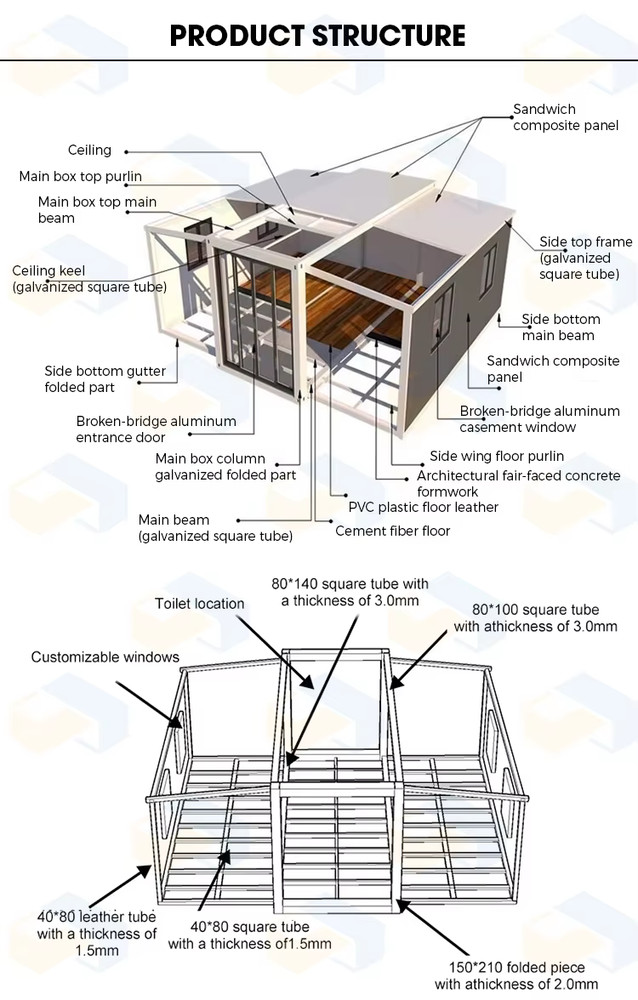 Luxury Double-Wing Container House 40ft 3bedroom 1 bath