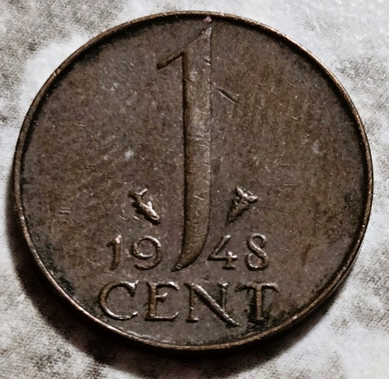 1948 Netherlands 1 Cent Coin BIN320