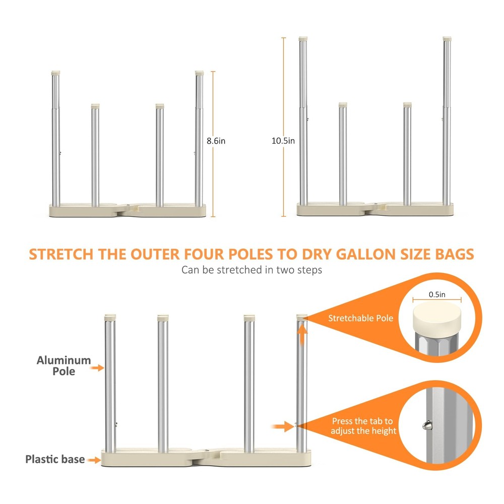 Reusable Storage Bag Drying Rack, Retractable Metal Bottle Drying Rack, Colla...