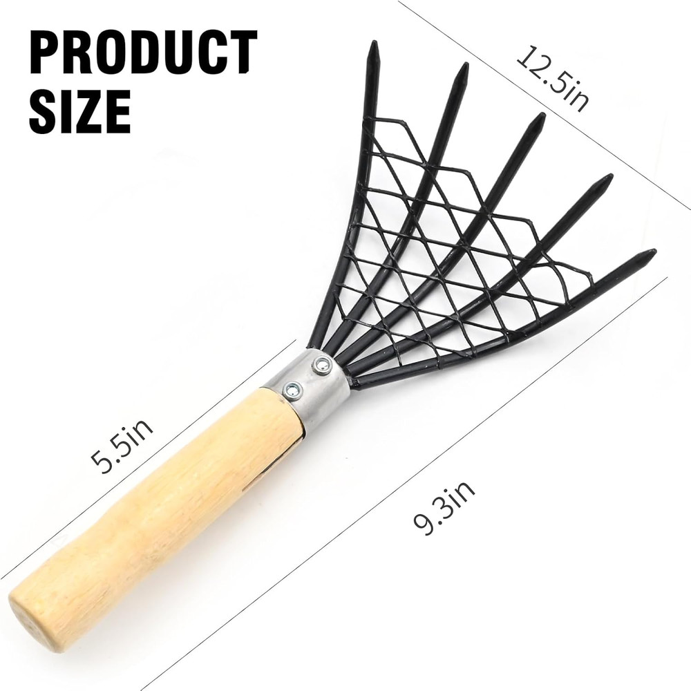 2 Pcs Claw Rake Hand with Basket, Clamming Claws with Mesh Net Oyster Shell Digg