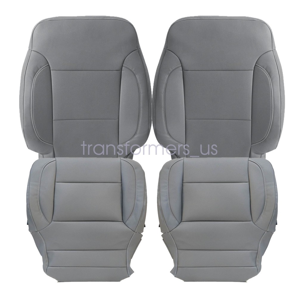 4 x For 2014-2019 Chevy Silverado Front Bottom & Top Leather Seat Cover Ash Gray