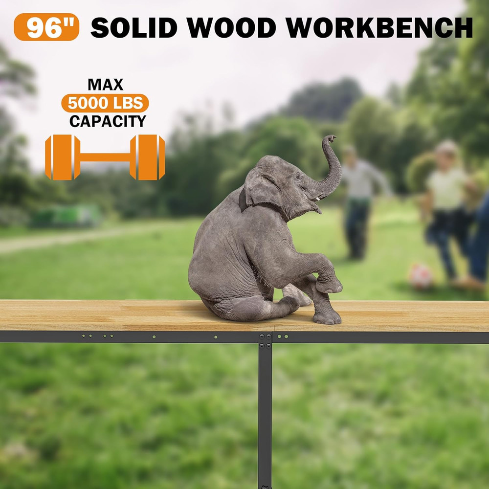 Betterhood 96" Adjustable Workbench, 5000 LBS Heavy Duty Work Table with Power O