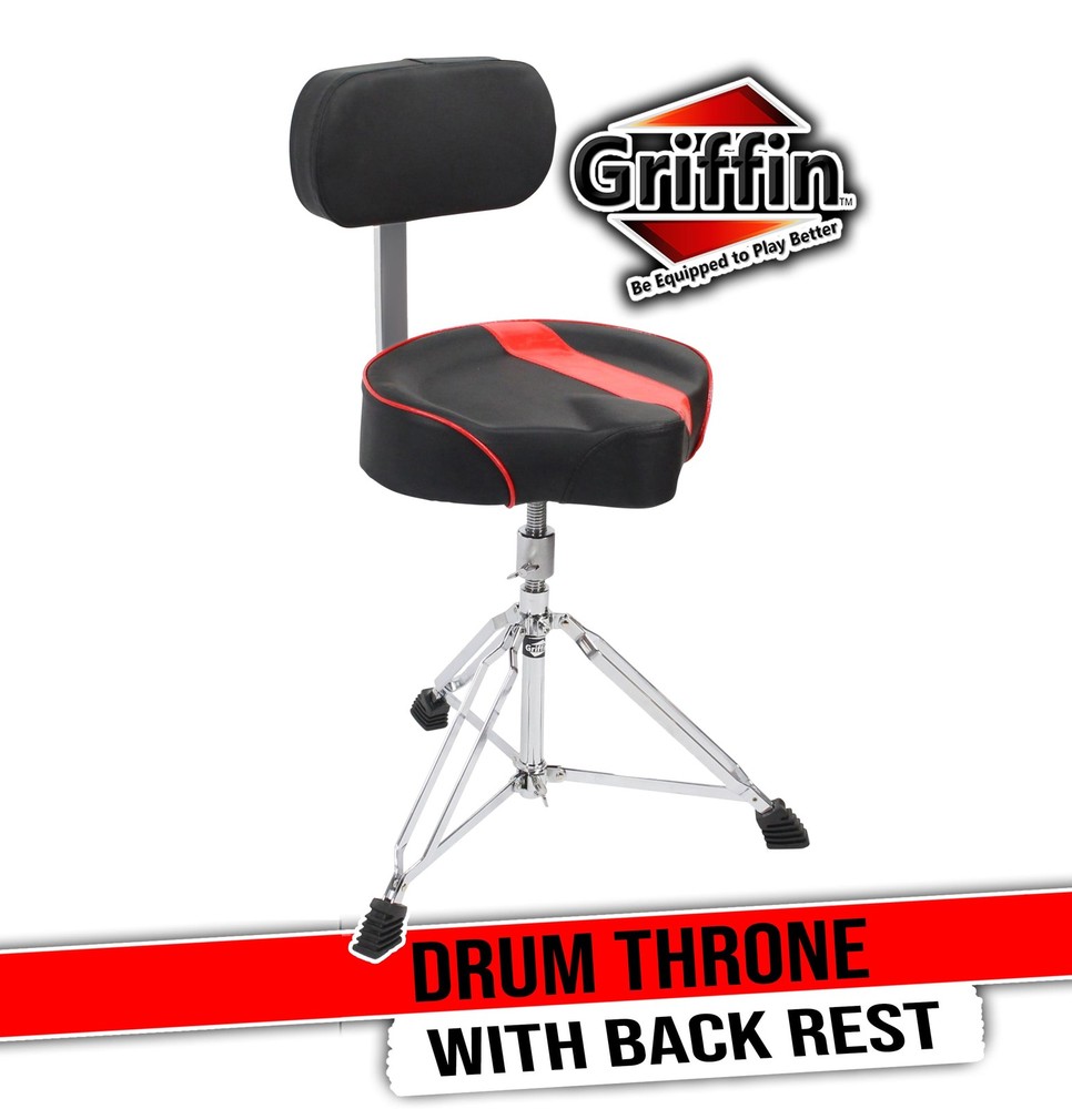 Saddle Drum Throne with Backrest Support GRIFFIN | Padded Leather Drummer Seat