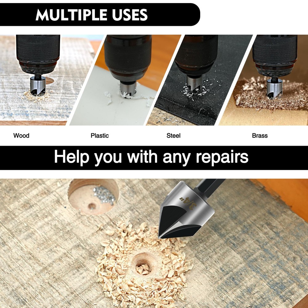 GMTOOLS 5PCS Countersink Drill Bit Set, High Speed Steel Bits,...