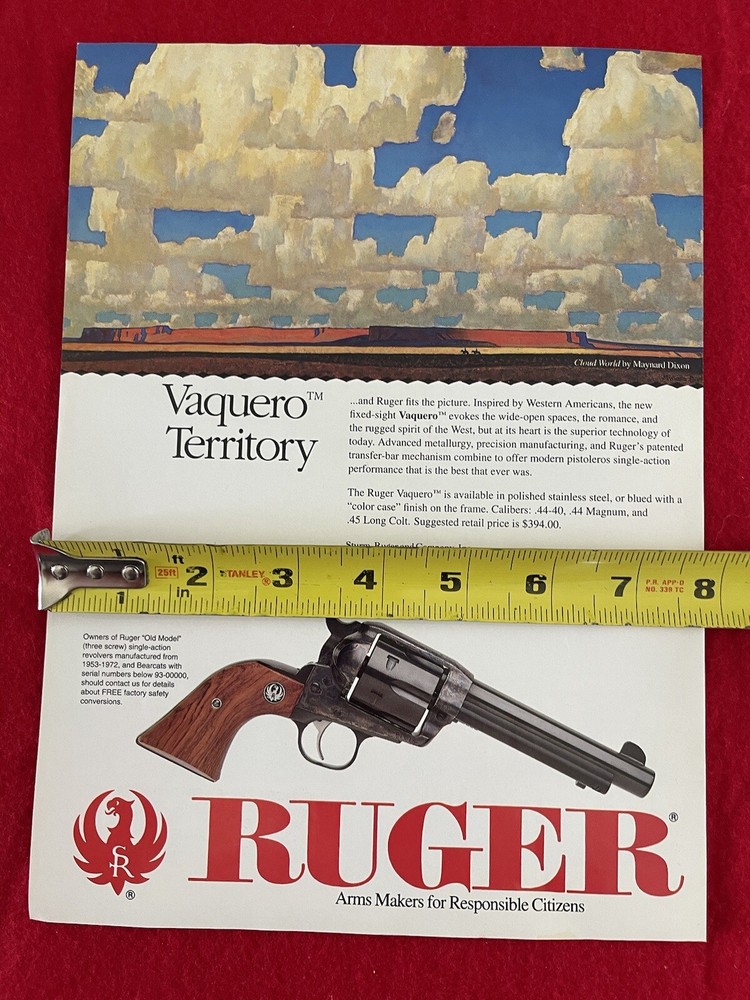 Vintage 1994 Ruger Vaquero Print Ad