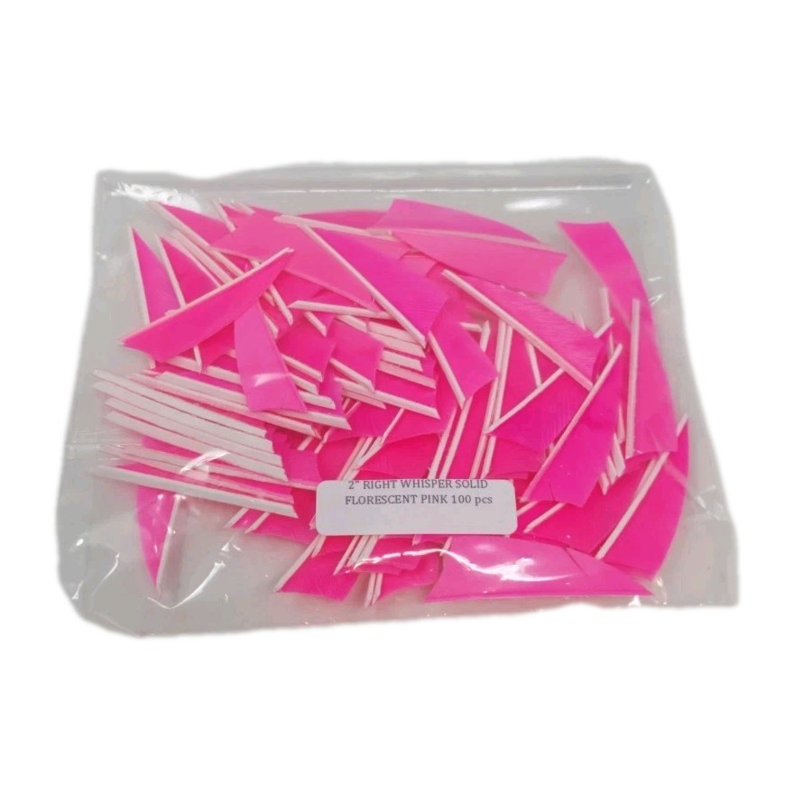100pk Bullseye Feathers 2" Right Wing: Shield Whisper Solid Flo Fluorescent Pink