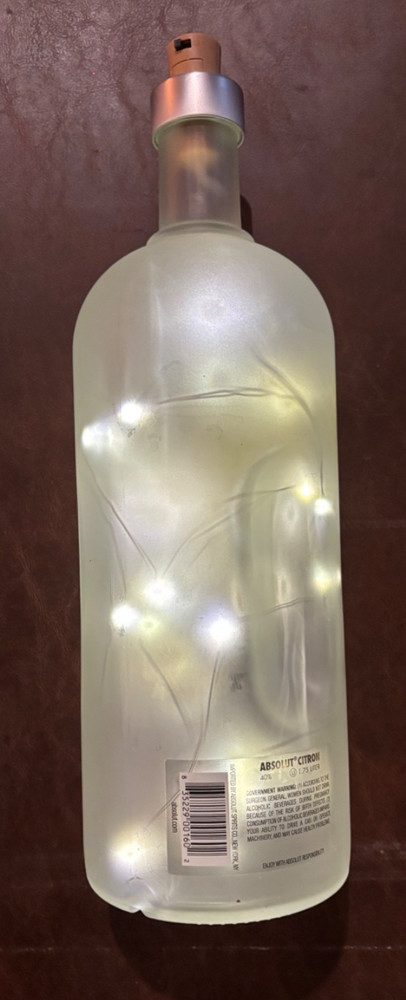 Frosted Absolut Citron Vodka Empty Bottle with Lights. Display