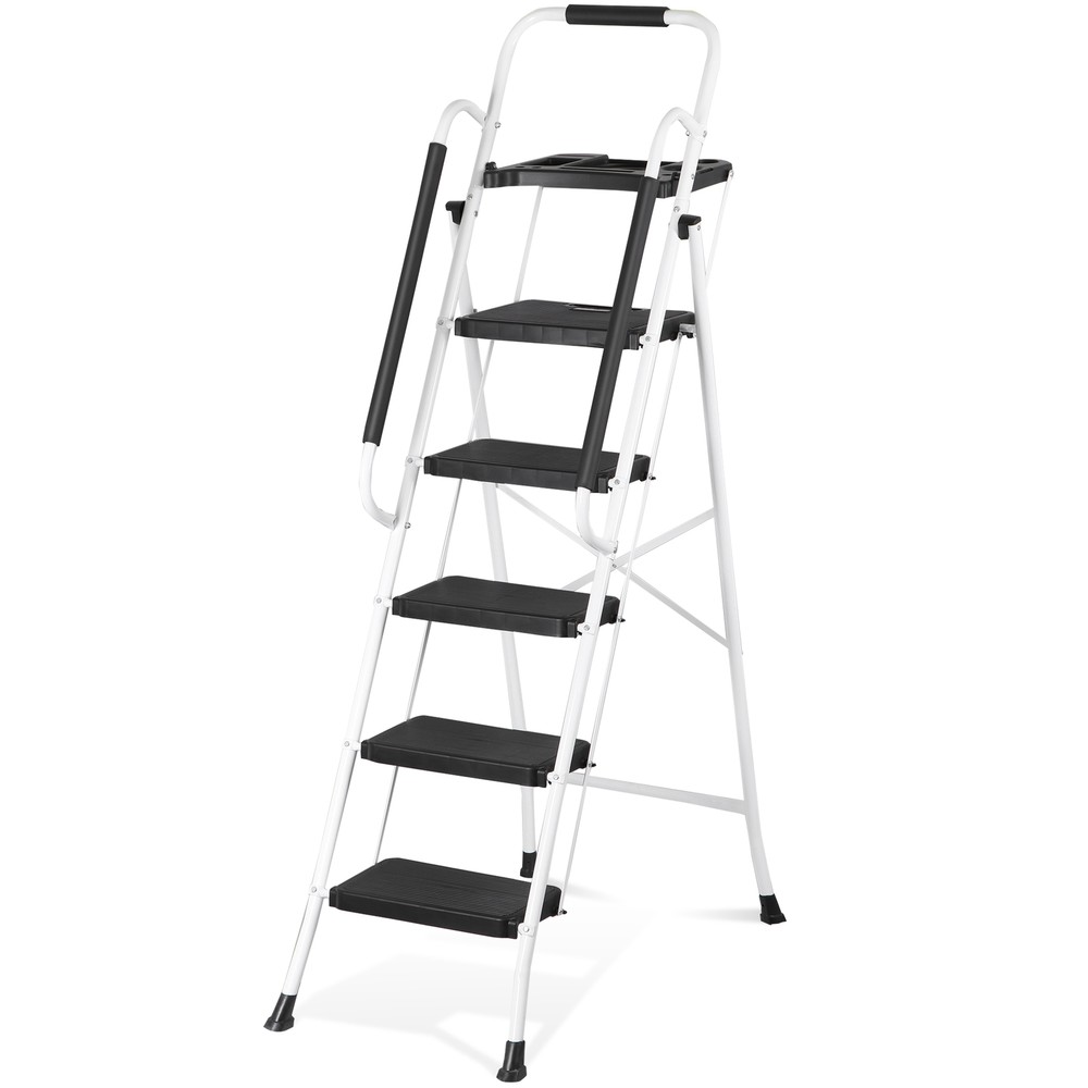 5 Step Ladder with Tool Platform and Handrails Safe Step Ladder 330 Lbs White