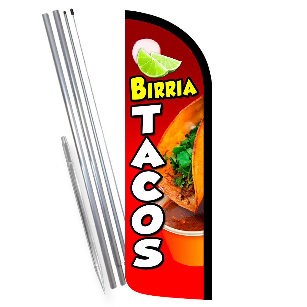Birria Tacos Premium Windless Feather Flag Bundle (Complete Kit) OR Optional Rep