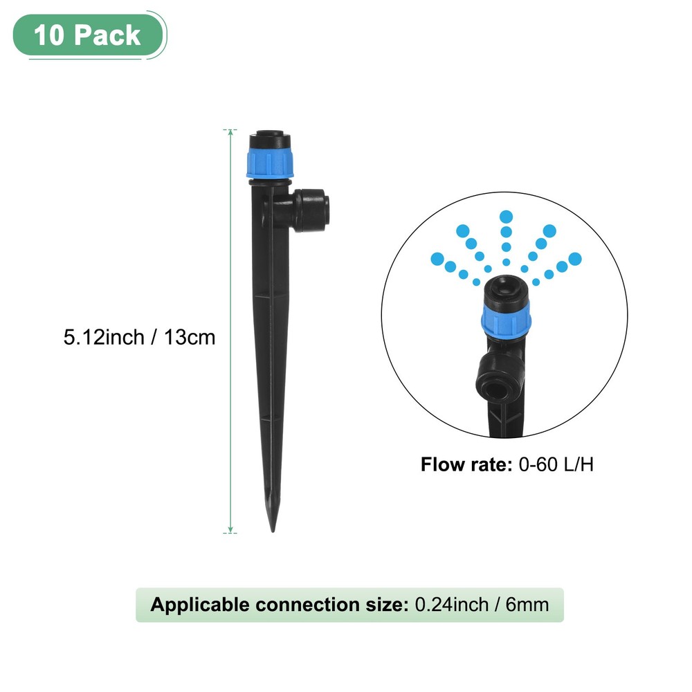 10-Pack Drip Irrigation Emitters, Adjustable 360 Degree Drippers, Blue