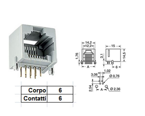 CS 2468 MODULAR PHONE JACK 6P 6C X C.S. RJ CONNECTOR