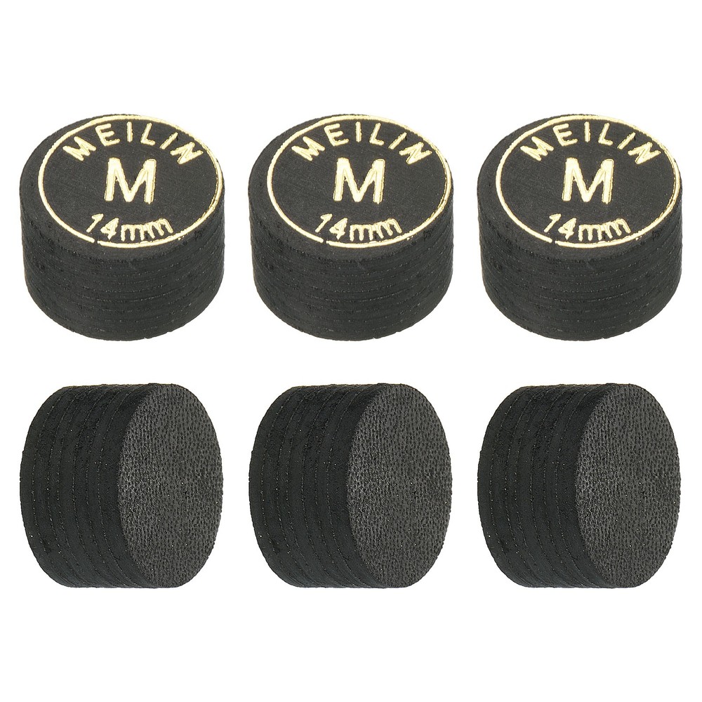 6Pcs 14mm Pool Cue Tips Medium Laminated Glue-on Billiard Stick Tips Black