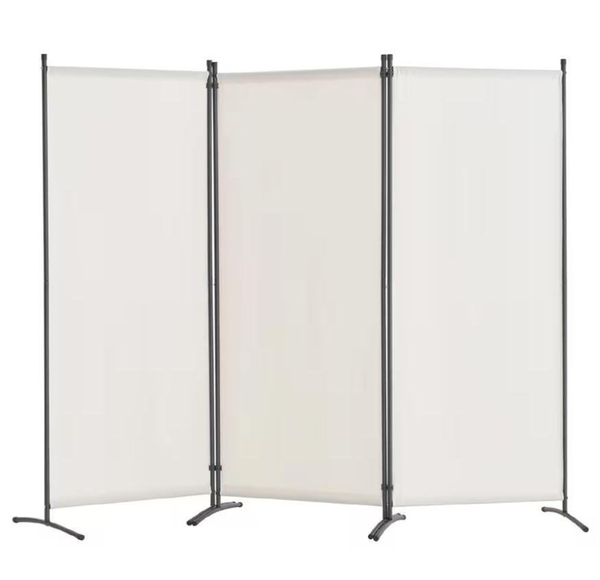 3 Panel Room Divider Folding Privacy Screen Fabric Partition Office White