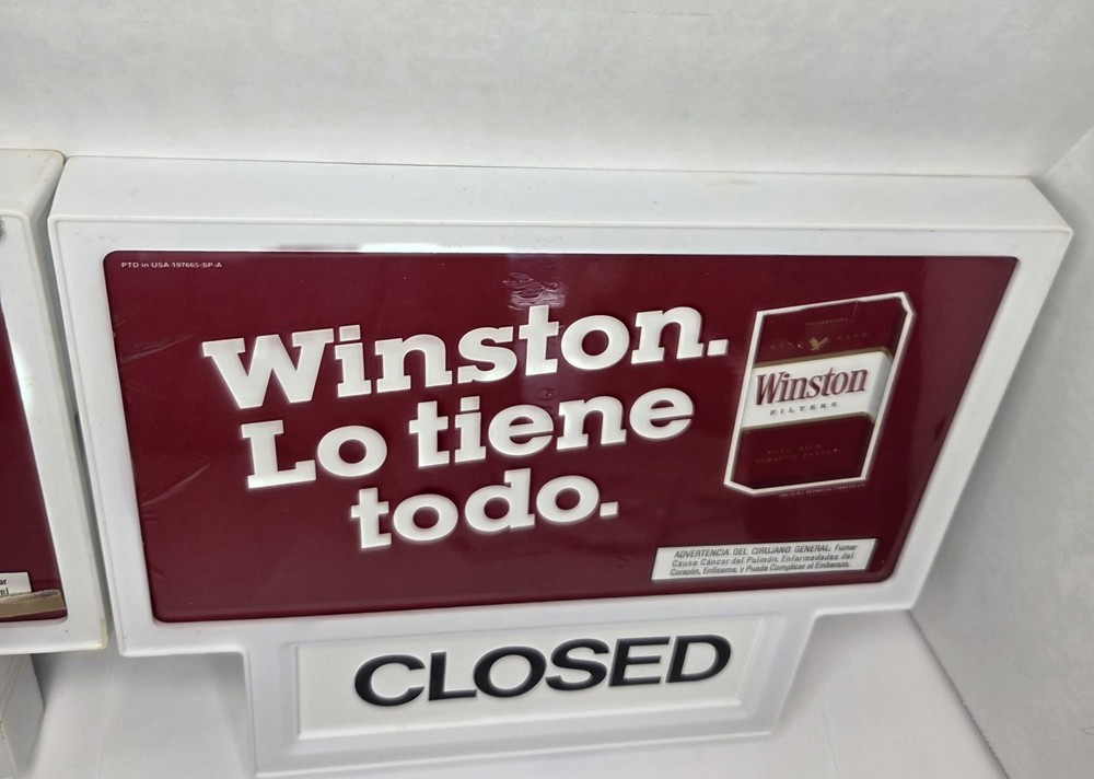 2 WINSTON Cigarettes Store Display Signs With Open/Closed Component Plastic