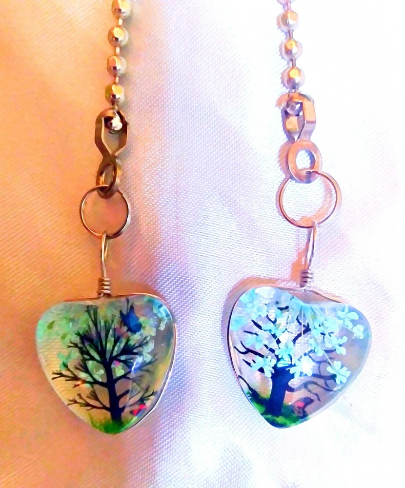 Set of Two ~ LIGHT BLUE TREE HEART Acrylic ~ Ceiling Fan Pulls