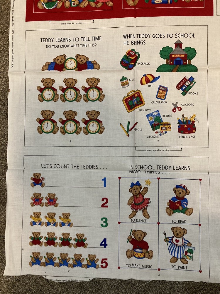Learn With Teddy Soft Book to Sew Fabric Panels
