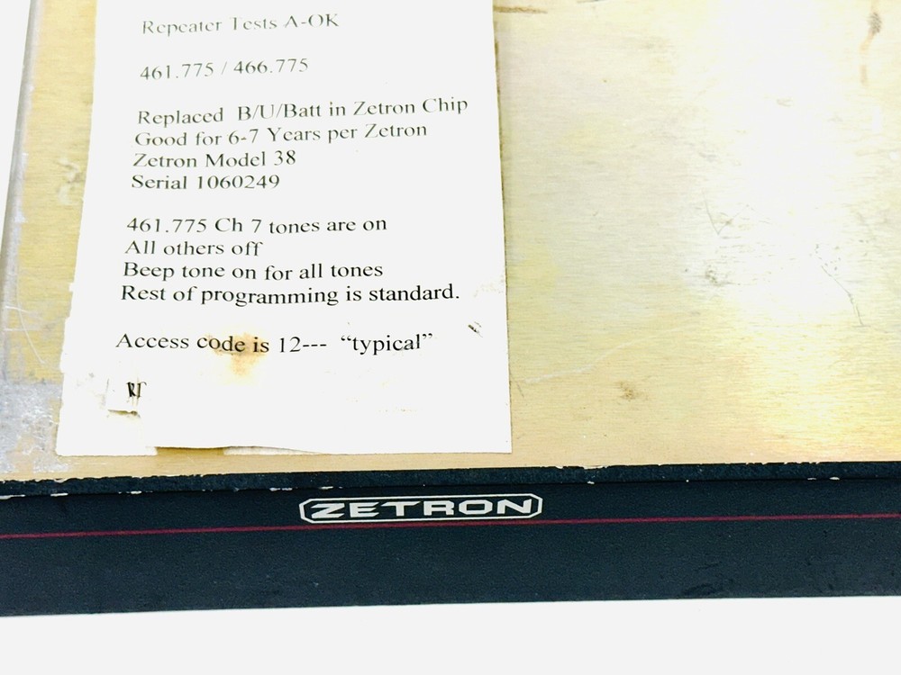 ZETRON 38A REPEATER PANEL |010-5967078, UNTESTED AS IS