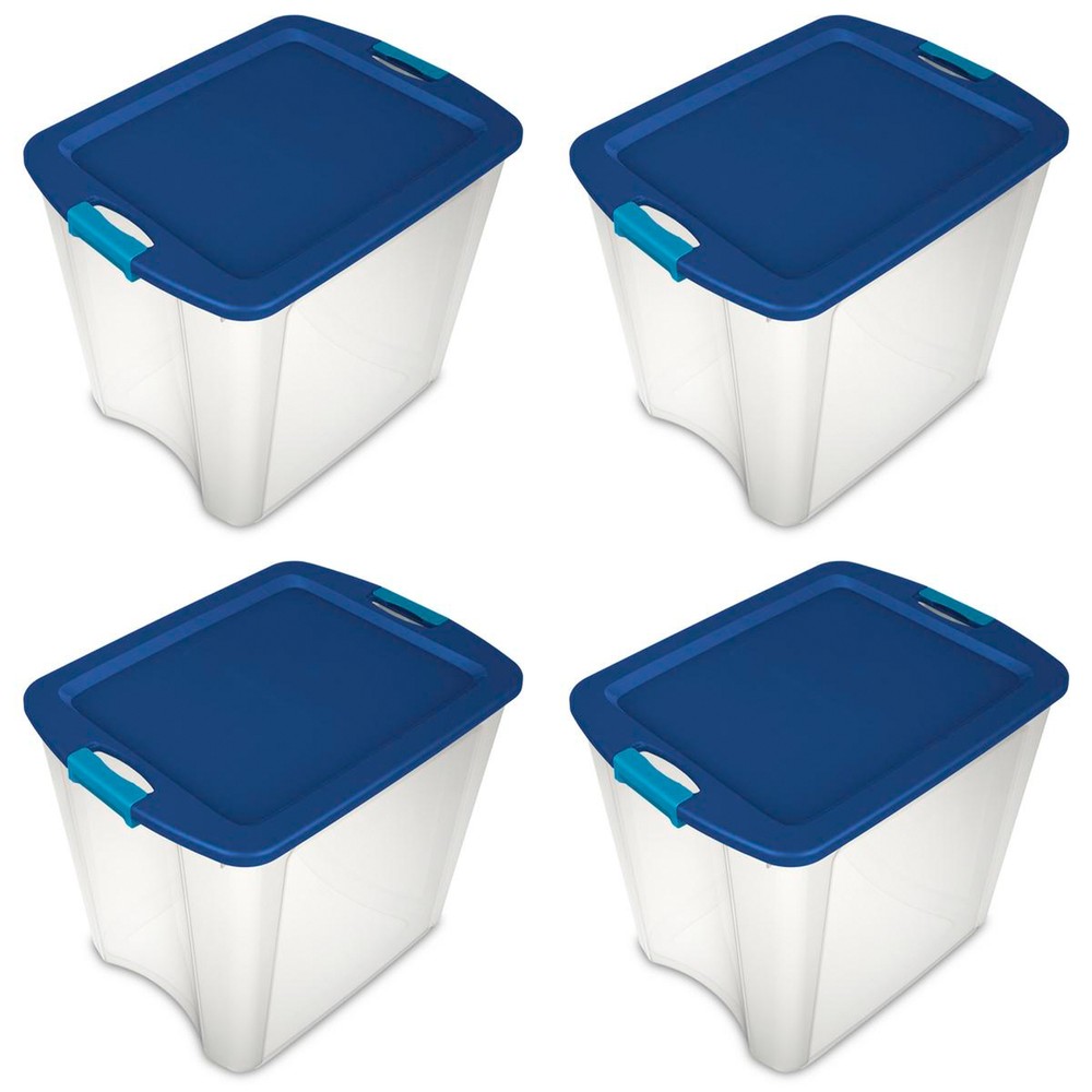 Sterilite 26 Gal Latch and Carry Stackable Storage Bin with Latching Lid, 4 Pack