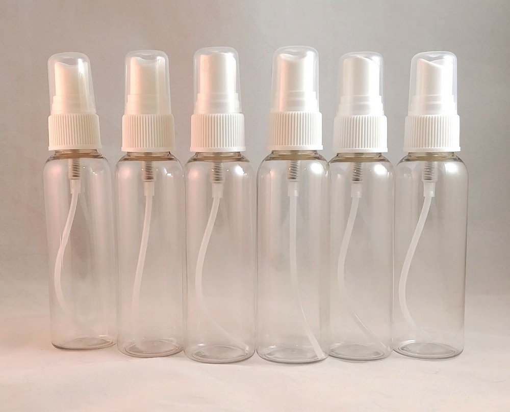 Clear PET 2 oz Plastic Cosmo Round Bottles-Disc Cap,Pump Spray/Atomizer,& others