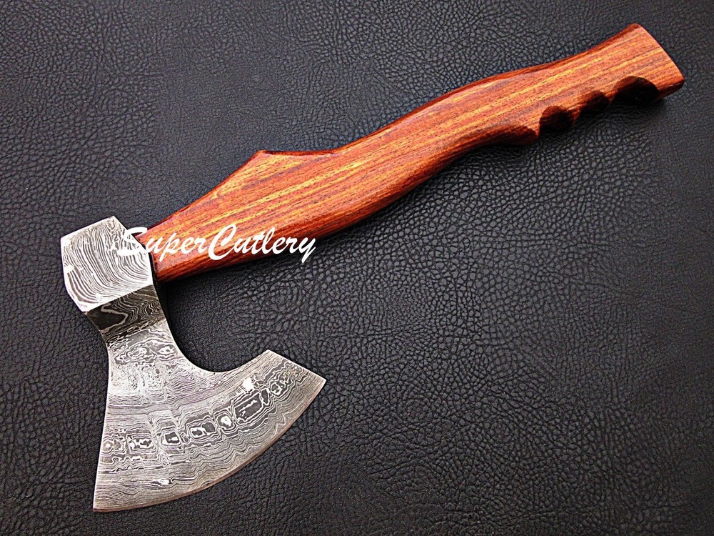 SUPER CUTLERY Custom Handmade Damascus AXE with Rose Wood Handle