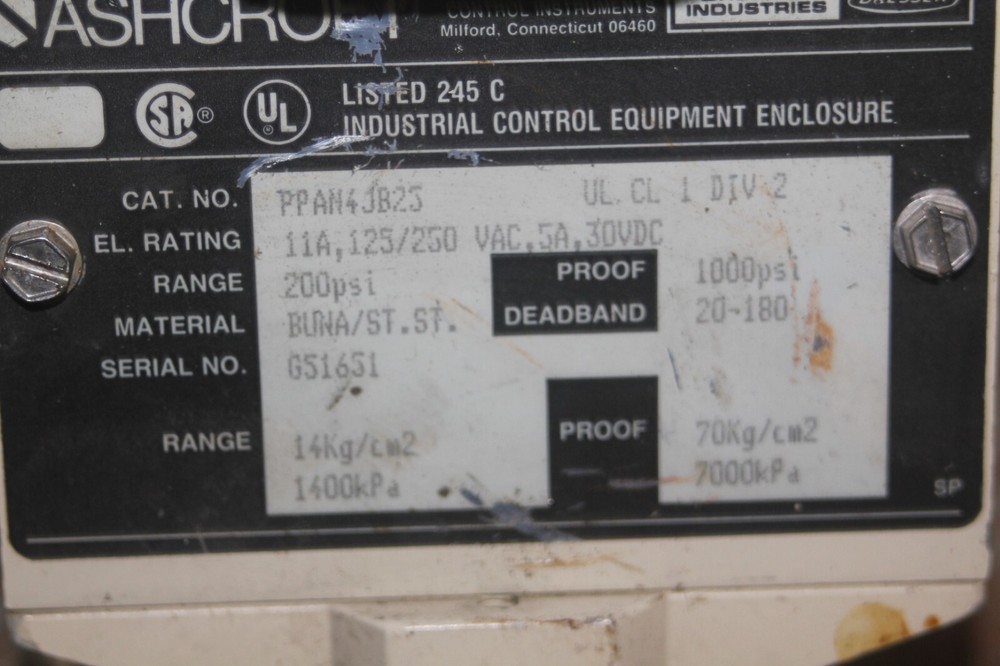 Ashcroft Pressure Switch PPAN4JB25