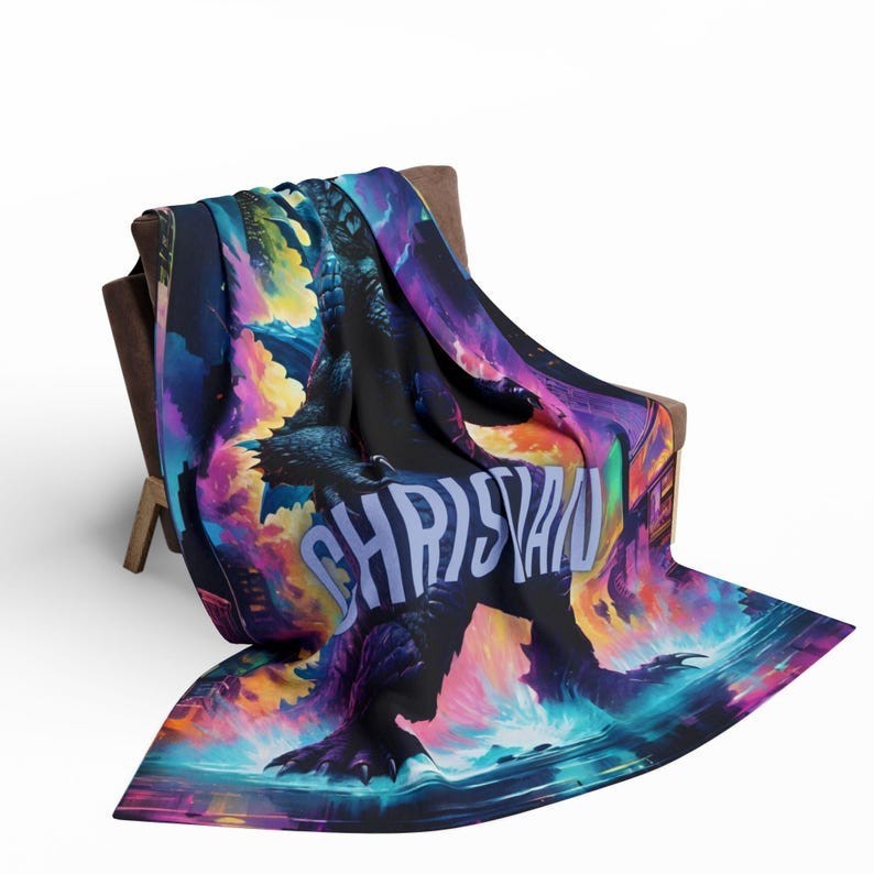 Personalized Monster Flannel Blanket – Psychedelic Kaiju Art Throw