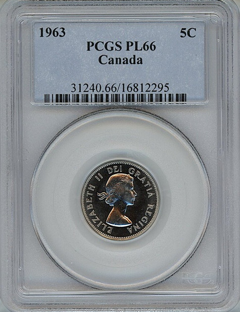 1963 Canada five cents nickel PCGS PL66