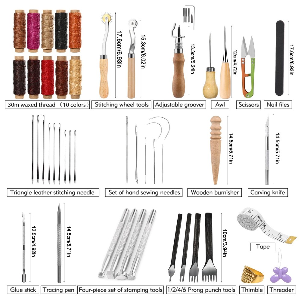 60 Pcs Leather Working Kit, Sewing, Craft Tools & Storage Bag