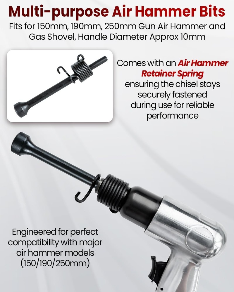 4Pcs Air Hammer Attachments Smoothing Pneumatic Chisel Drill Bits with Spring