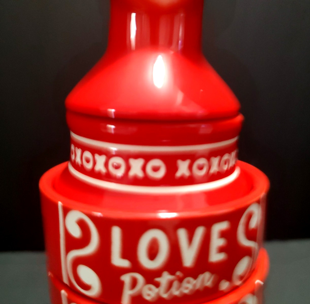 Red Ceramic Love Potion Bottle Shaped Stacking Measuring Cup Set 9" Tall