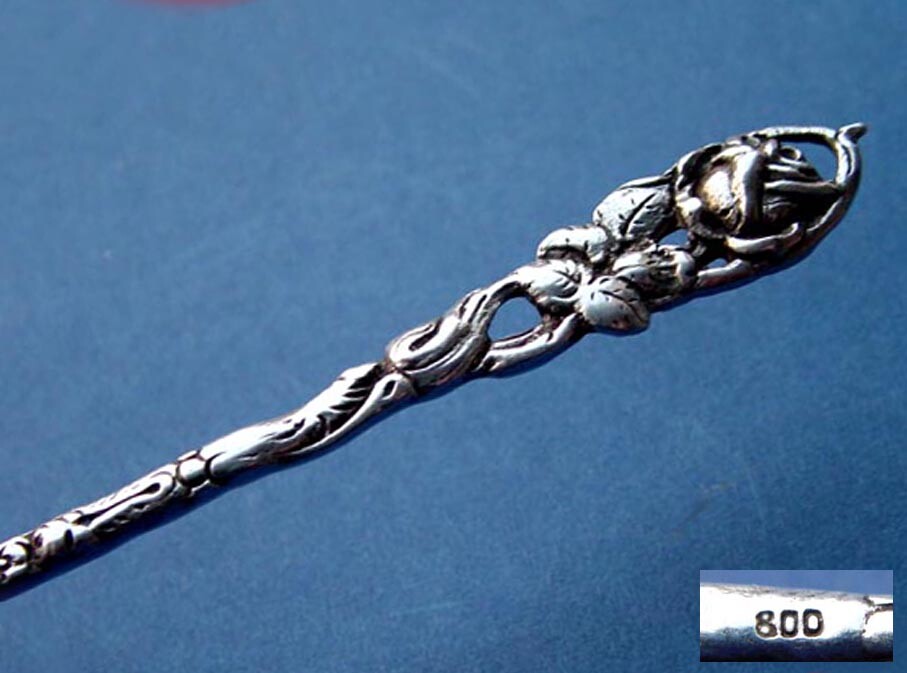 Art Deco Serving Fork, Rose Decor/ Hildesheimer Rose, 800 Silver C76