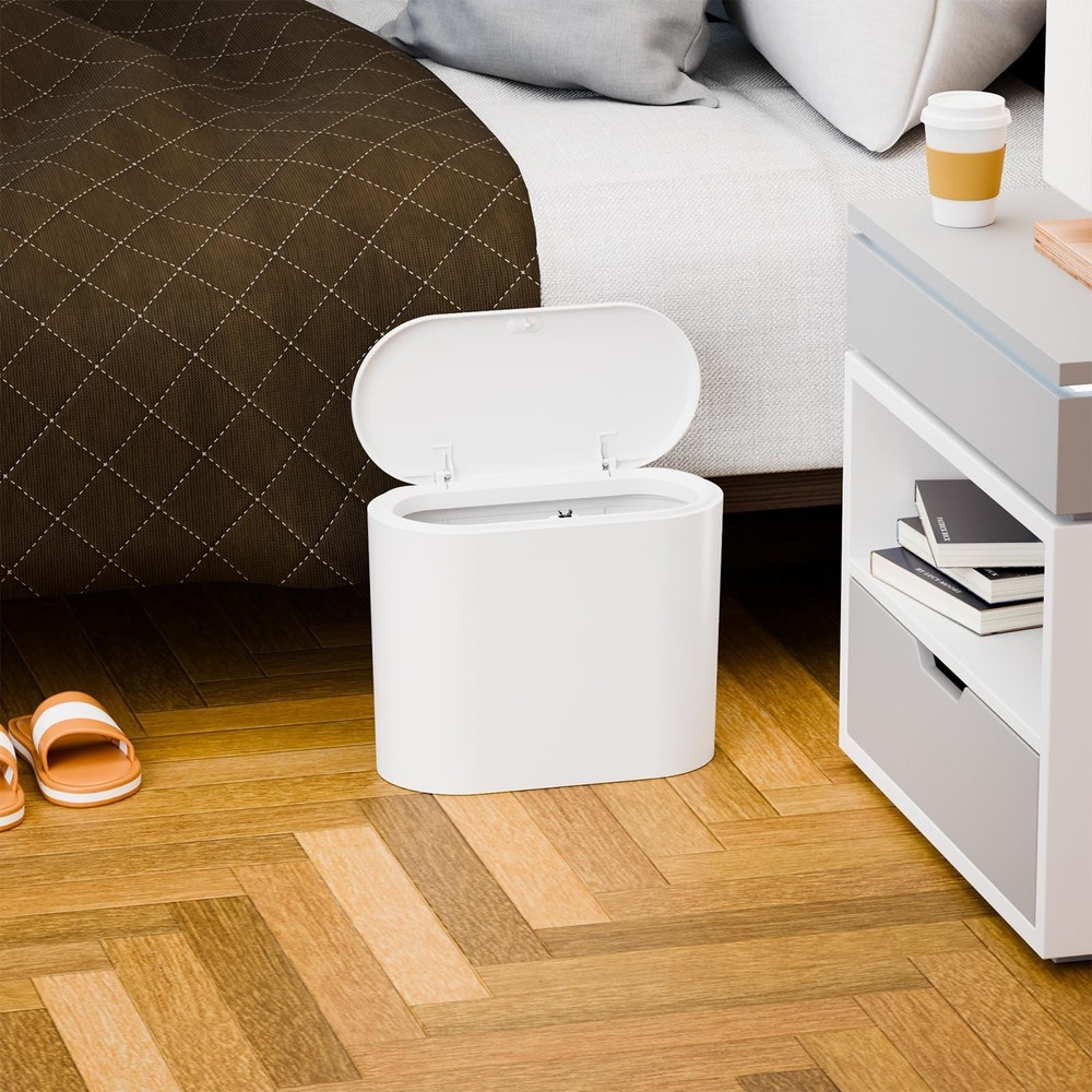 White 12 Liter Rectangular Plastic Small Garbage Can With Lid,2 Pack 3.17 Gal...