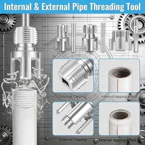 3Pcs Integrated Internal & External Pipe Threading Tool, Pipe Tapping and Thread