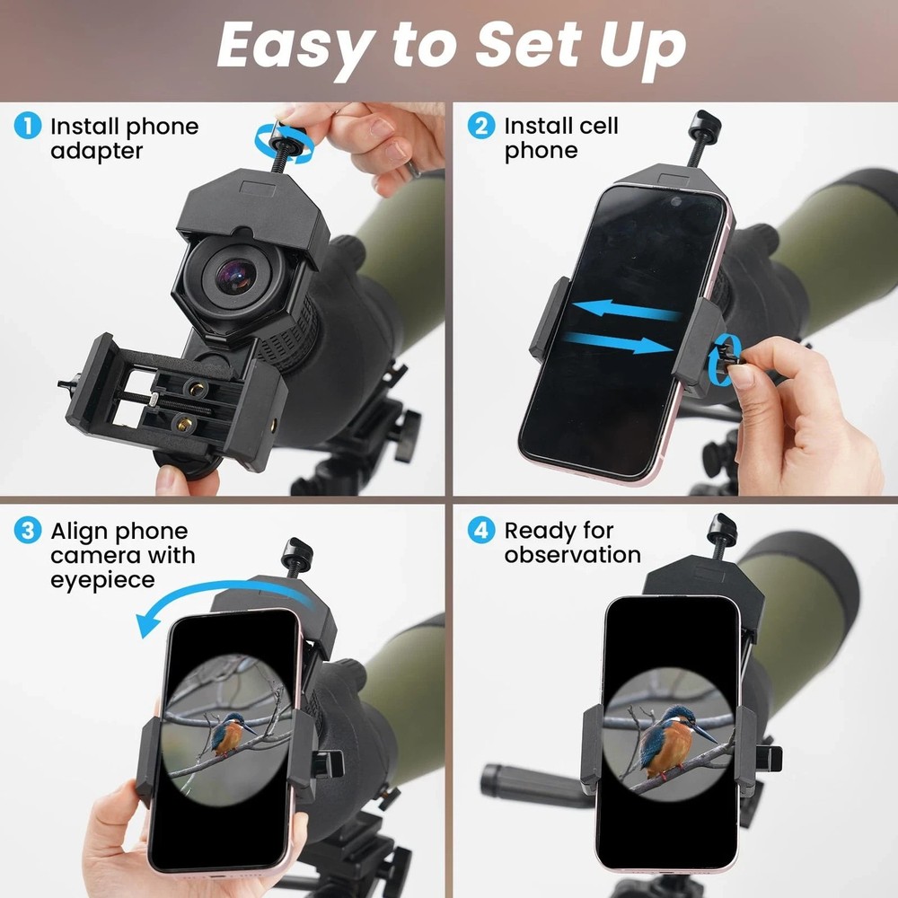 Spotting Scope Phone Adapter for Telescopes Binoculars Easy Setup Durable Design