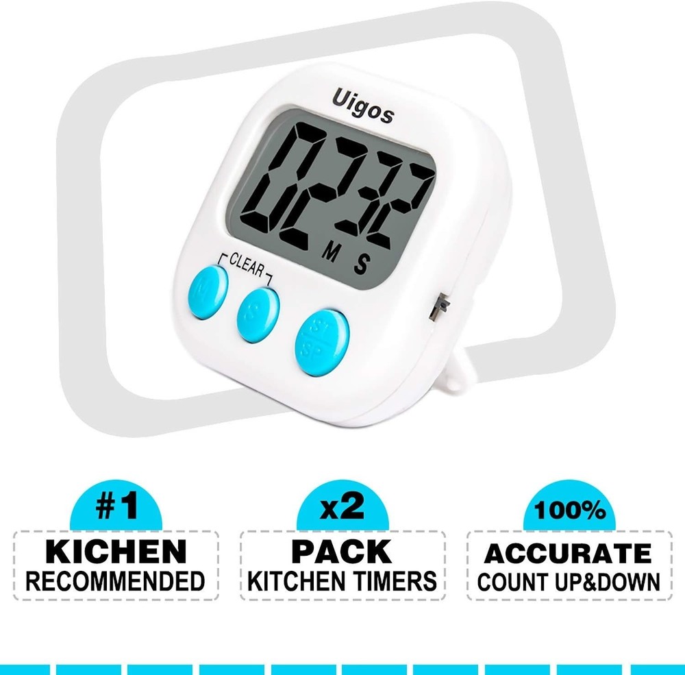 Digital Kitchen Timer II - Large Digits, 3 Settings, 2 Pack for Home & Office