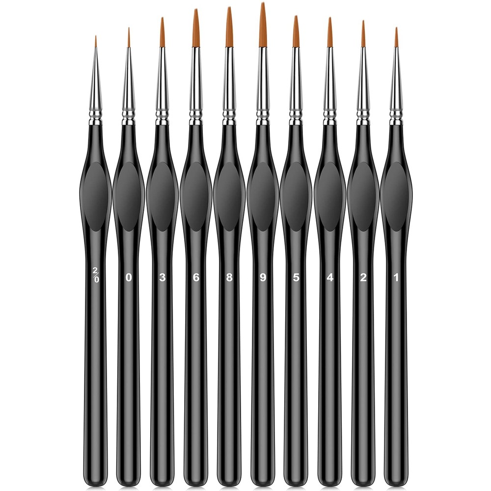 10Pcs Micro Paint Brushes Set with Triangular Handles - For 10, Black