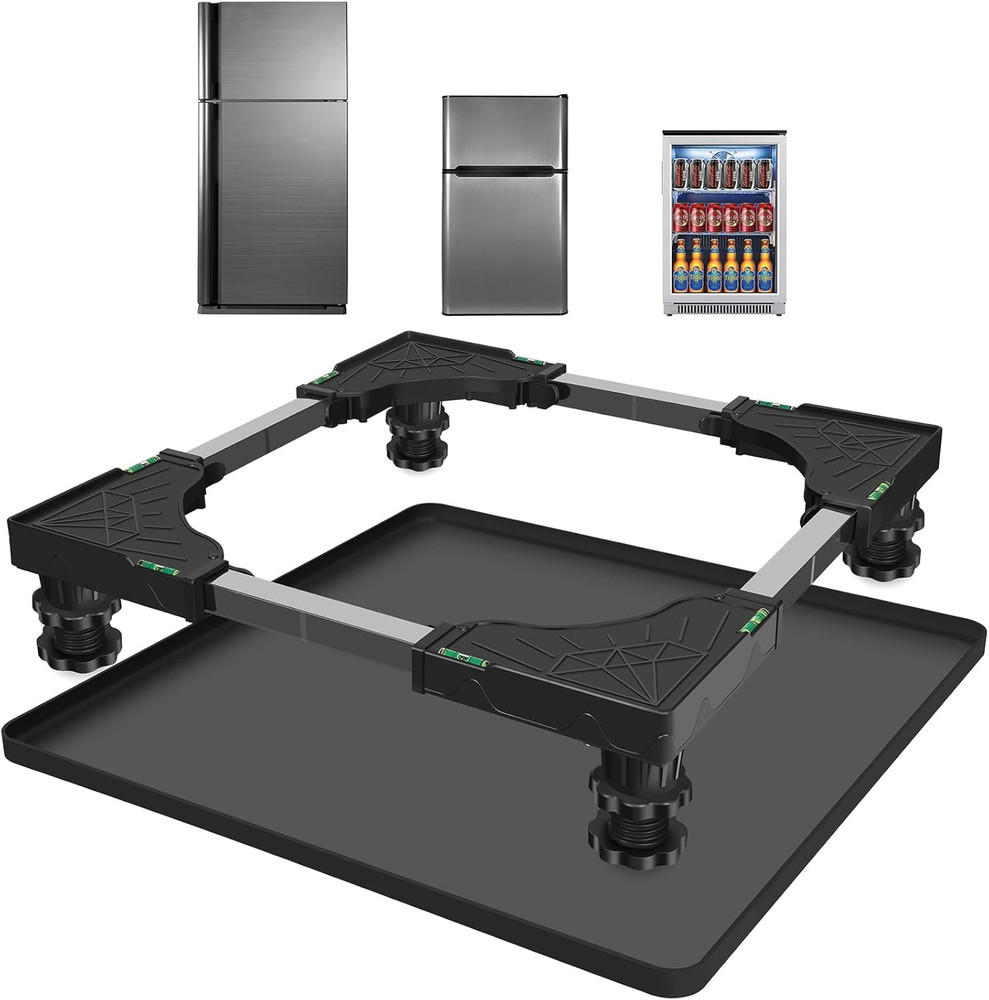Adjustable Mini Fridge Stand with Silicone Mat and Drain Pan, 24''x24