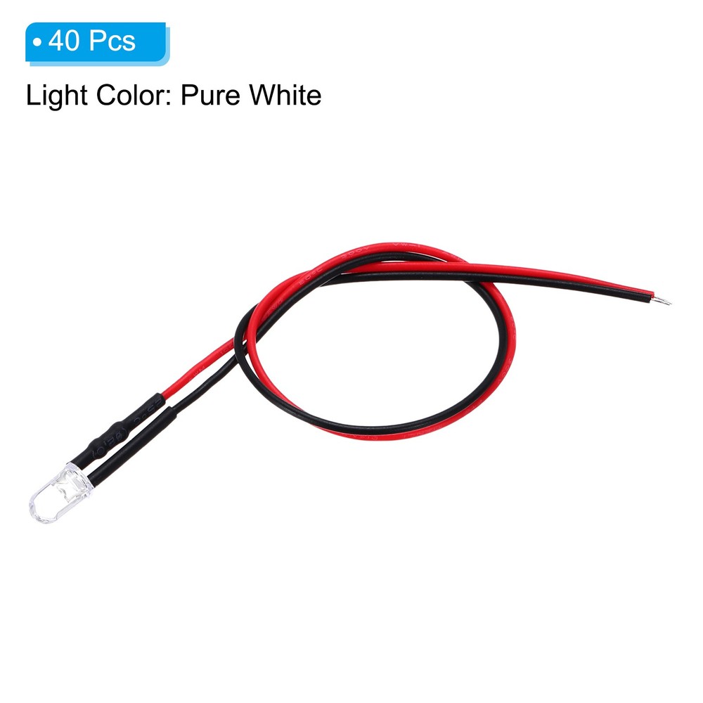 5mm LED Diode Light, 40 Pcs 3V DC, Pure White Light