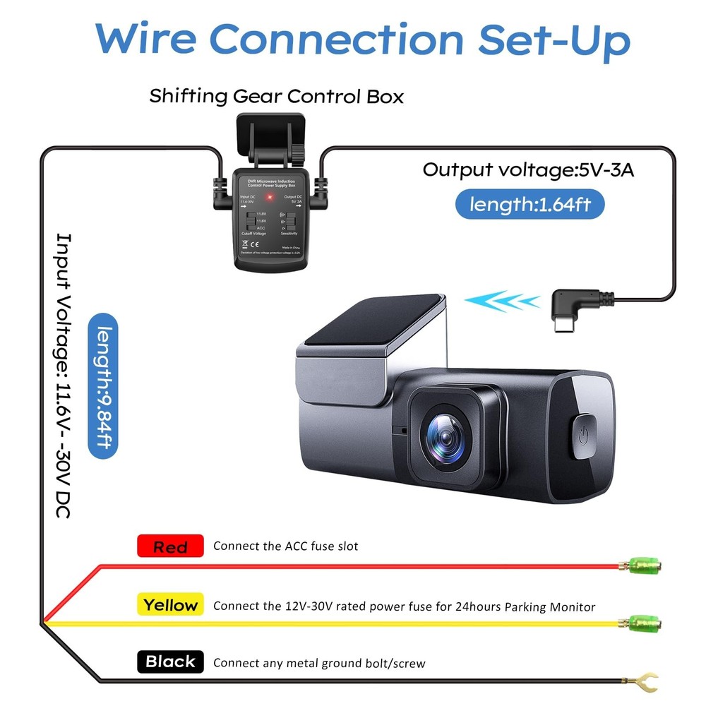 Dash Cam Hardwire Kit USB C Microwave Radar Sensing Dashcam Hardwir... Fast Ship
