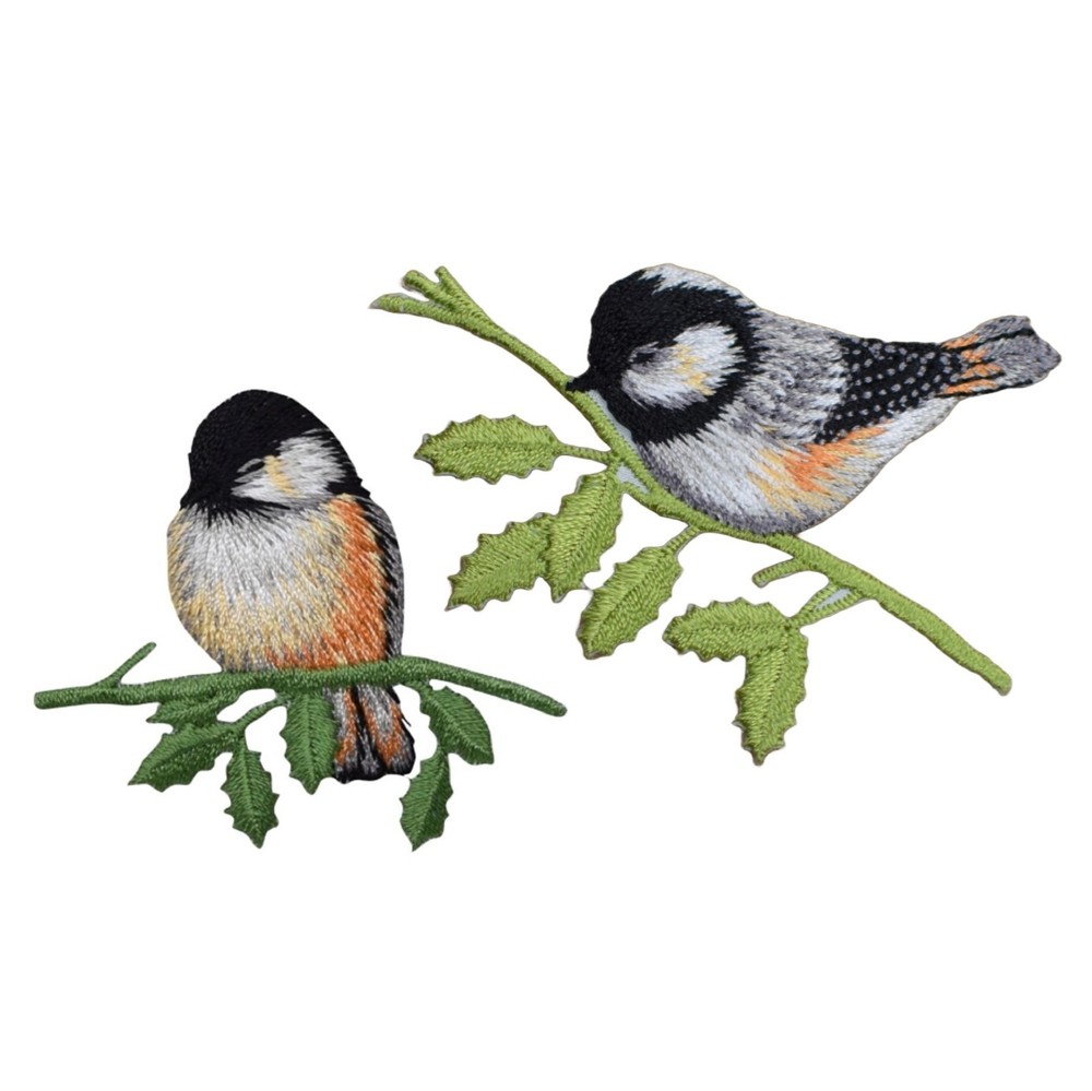 2-Pack Chickadee Applique Patch Set - Embroidered Bird & Branch Badges (Iron On)