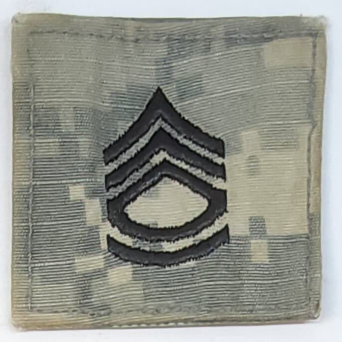 Used ACU Sergeant 1st Class Patch with Hook and Loop Backing *mocinc.1982*