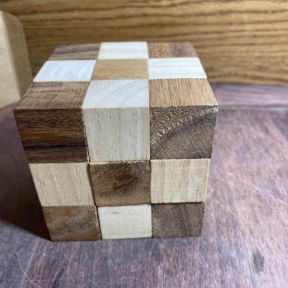 Serpent Cube Brain Teaser Wooden Puzzle, Handcrafted