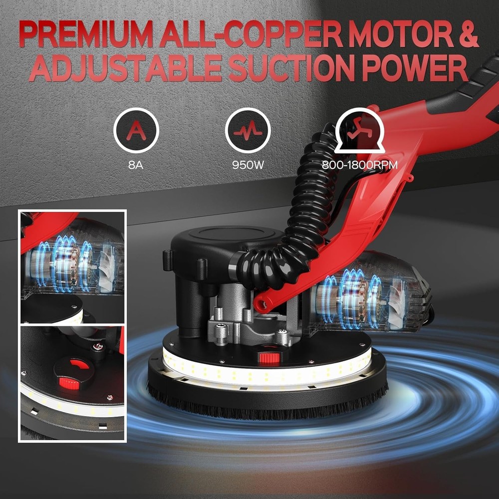 Ultimate Popcorn Ceiling Removal Sander with Vacuum, LED Light & Carry Bag-=