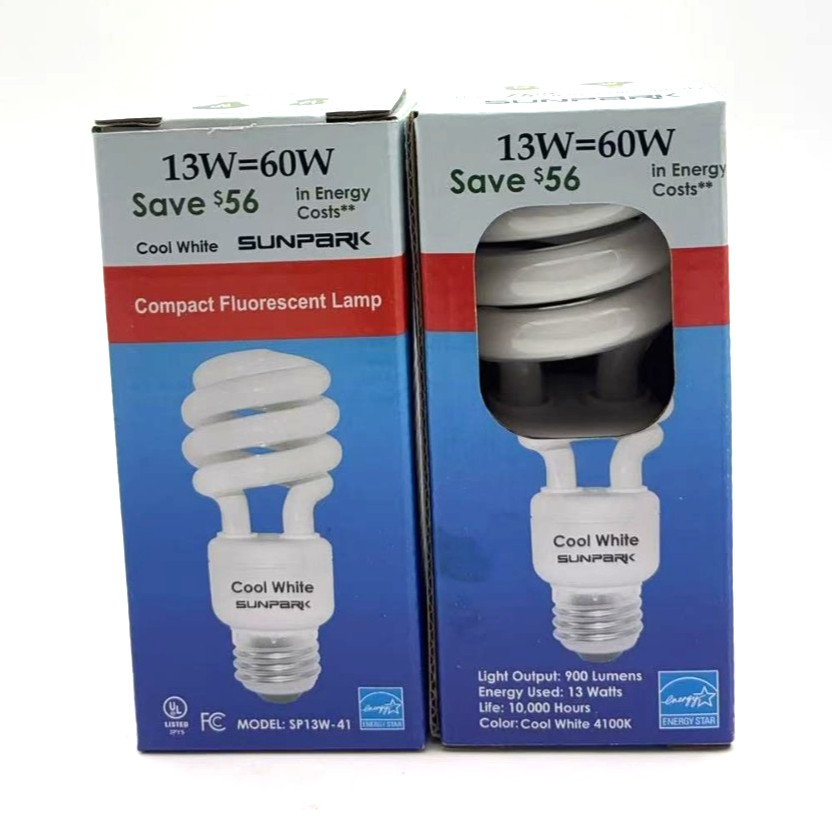 2 Pack 13W(60W Equivalent),Mini Spiral CFL Bulb,E26 ,CoolWhite-4100K,UL Listed