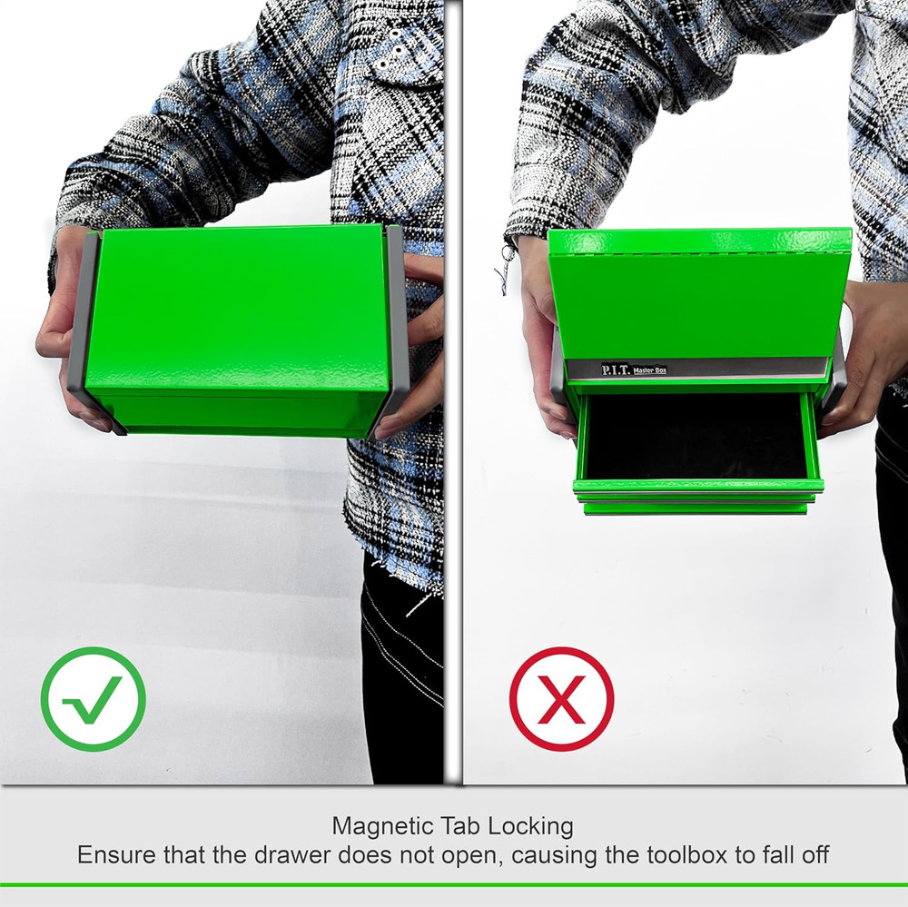 Mini Green Tool Box, Portable 3 Drawer Steel Stackable Tool Box with Magnetic Ta