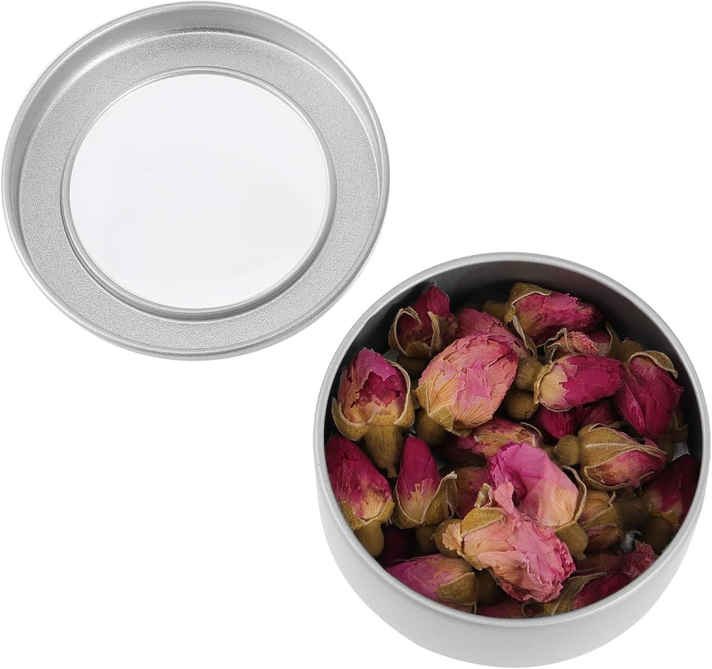 48 Pack 2 OZ Metal Tins Cans, Round Empty Container Cans with Clear Window Top,