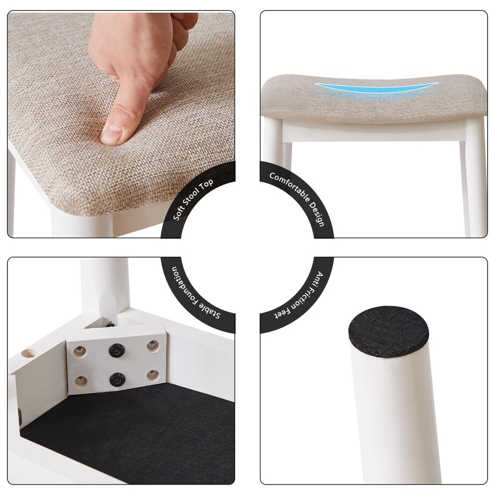 Saddle Cushion Vanity Stool Chair, Foot Rest Stool with Solid Wood Legs, Mode...